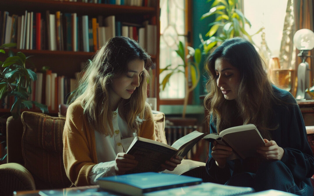 Two women studying the Bible in the Middle East